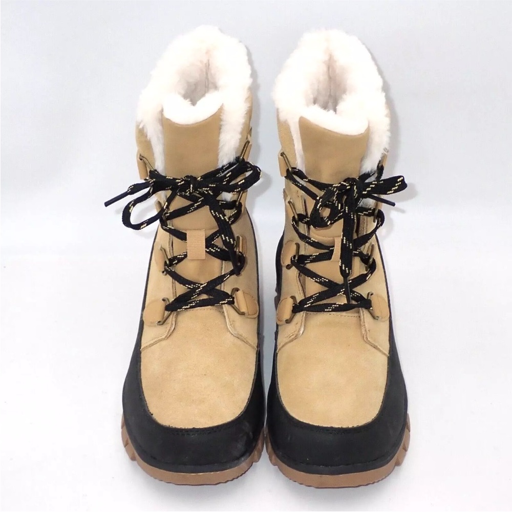 Nubuck Leather And Faux Fur Winter Boots Target Brand Tan Snow Warm - Picture 2 of 9